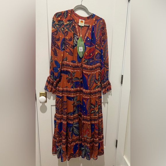 Farm Rio Brown Wild Jungle Midi Dress Size S NWT - Picture 2 of 9